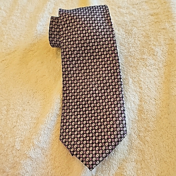 Bijoux Terner Genuine Hand Made Silk Tie, Purple, Gray & Black - Picture 4 of 6
